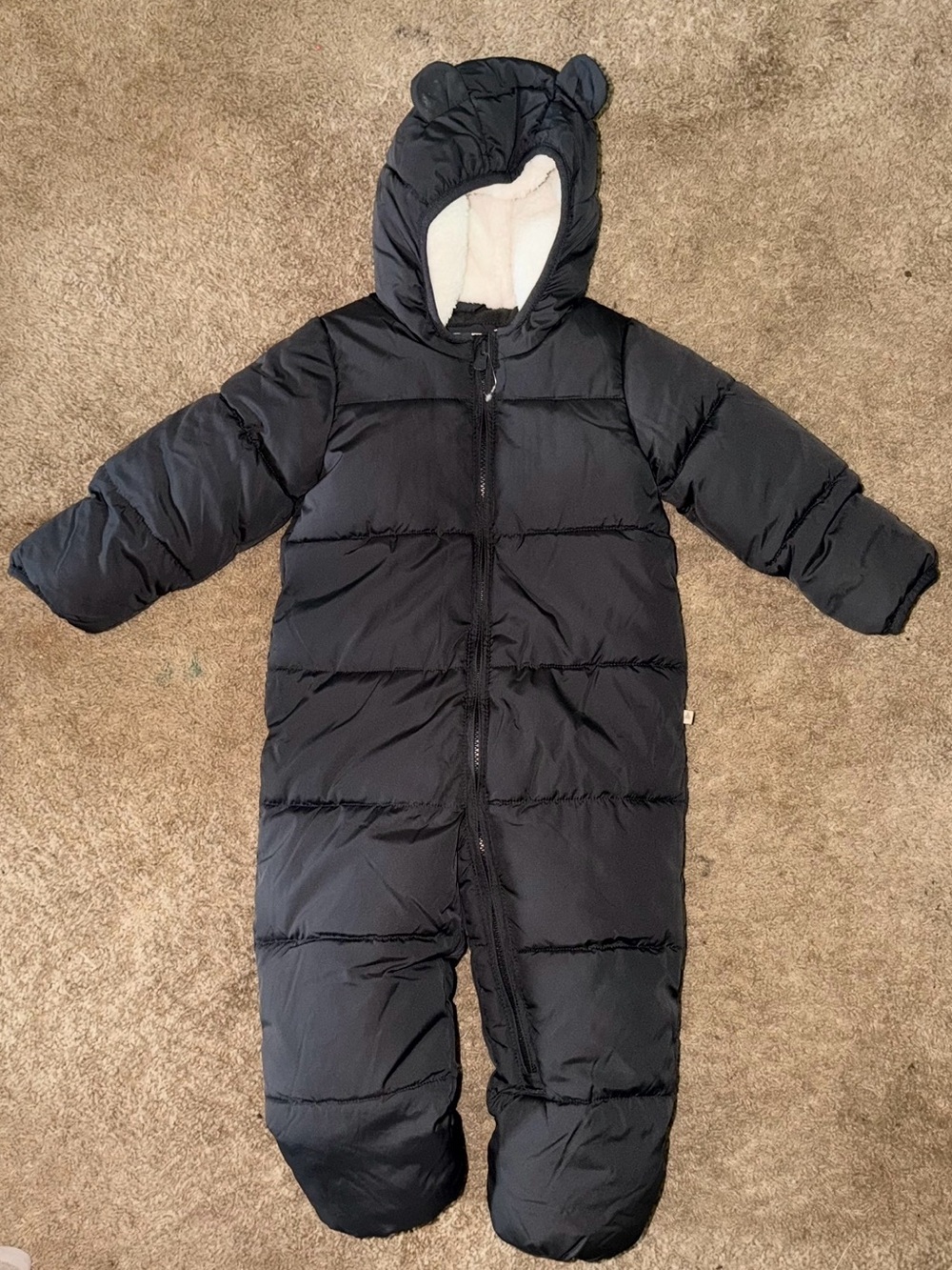 GAP Black Puffer Hooded One-Piece Footie with Ear Details